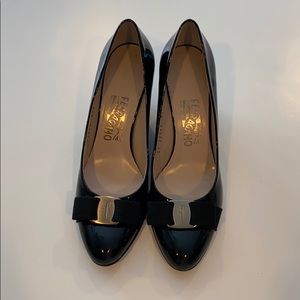 Ferragamo Patent Leather Wedge Pumps